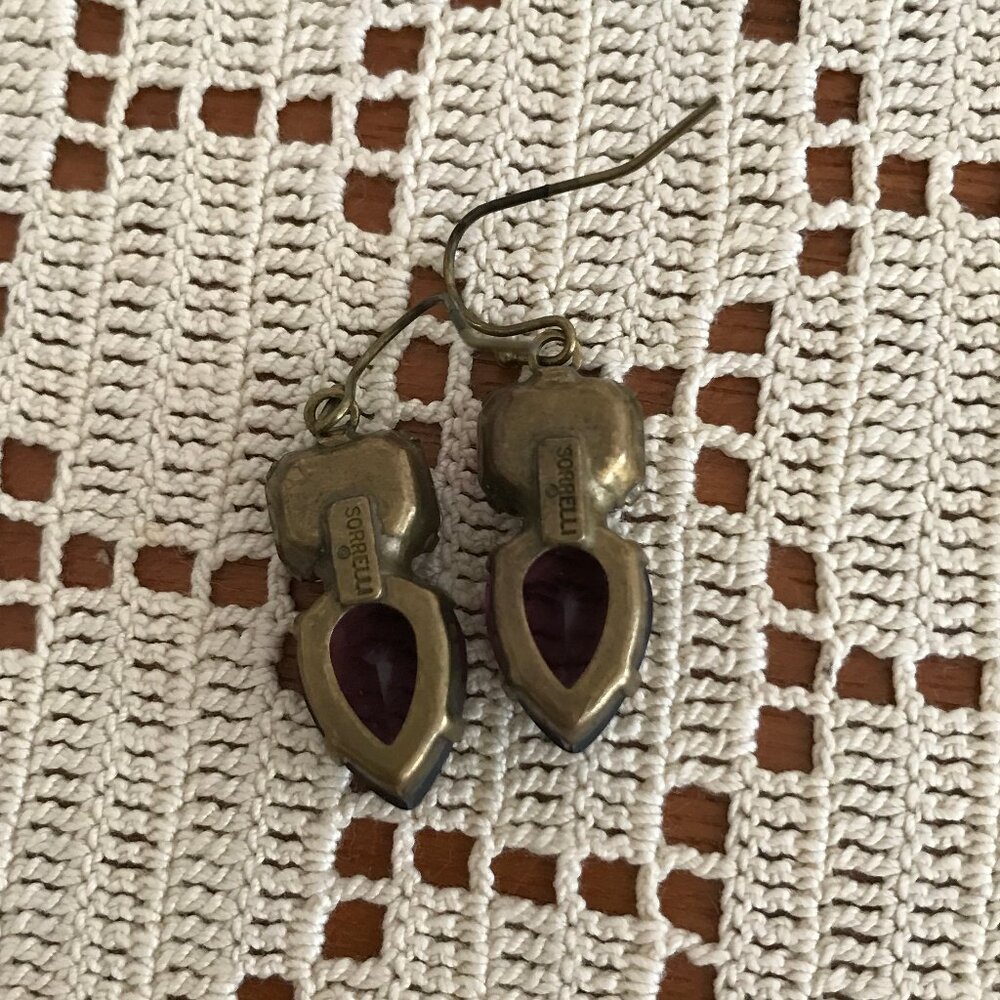 Sorrelli Red and Purple Teardrop Crystal Drop Earrings - Picture 2 of 3